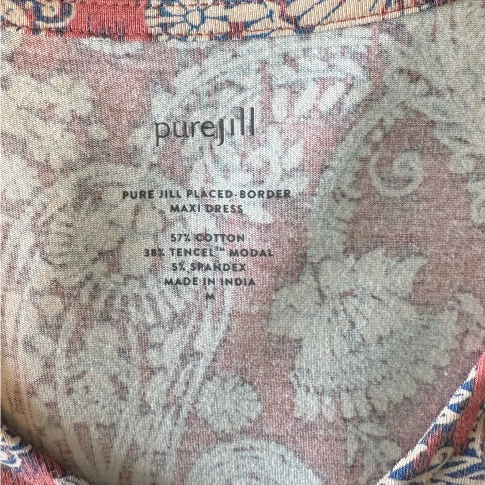 NWOT J. Jill Pure Jill Pink Border Print Maxi Dress Size M | Boho Cotton V-Neck - Picture 2 of 10